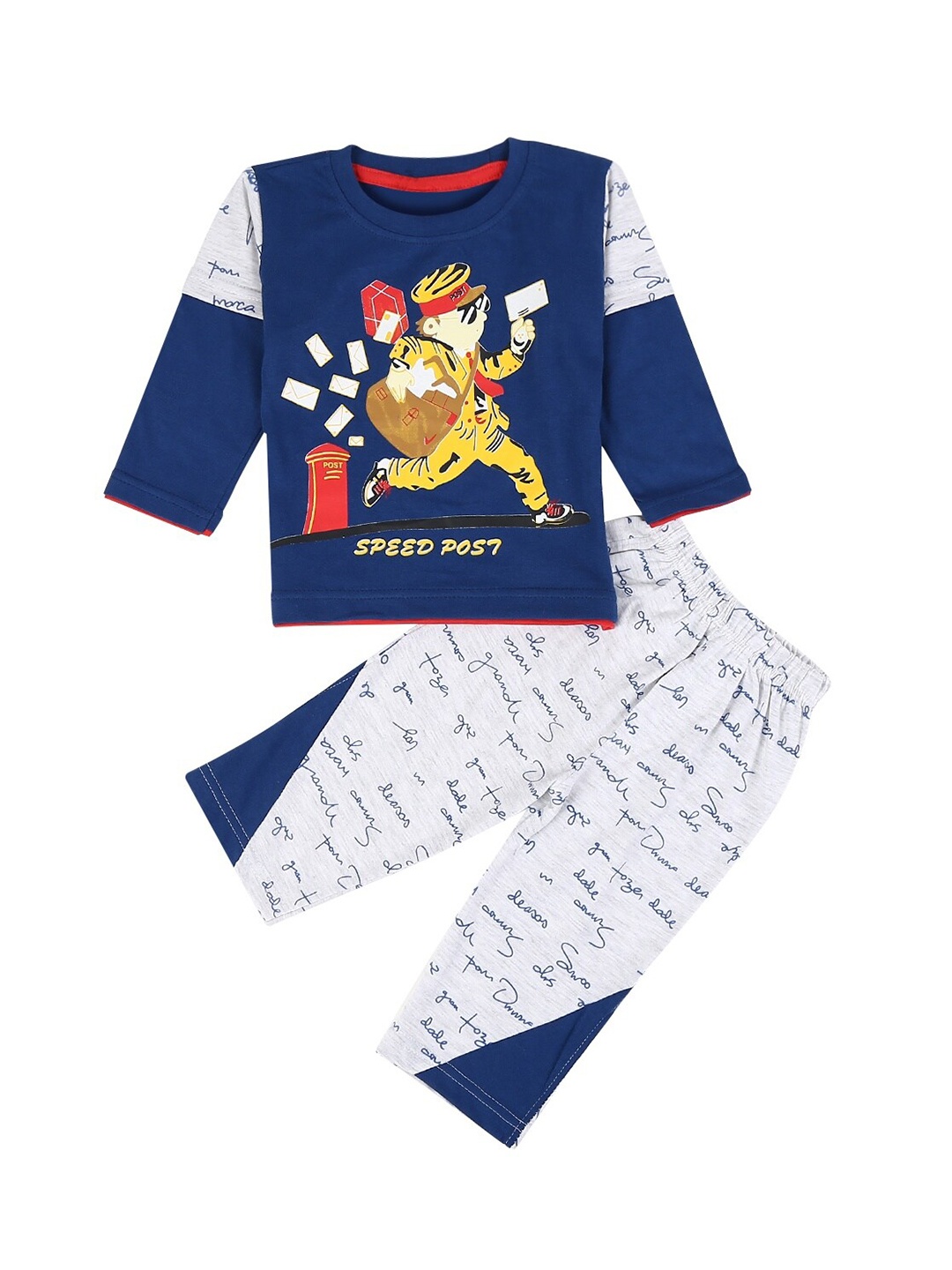 

V-Mart Infants Graphic Printed Pure Cotton T-shirt With Trousers, Blue