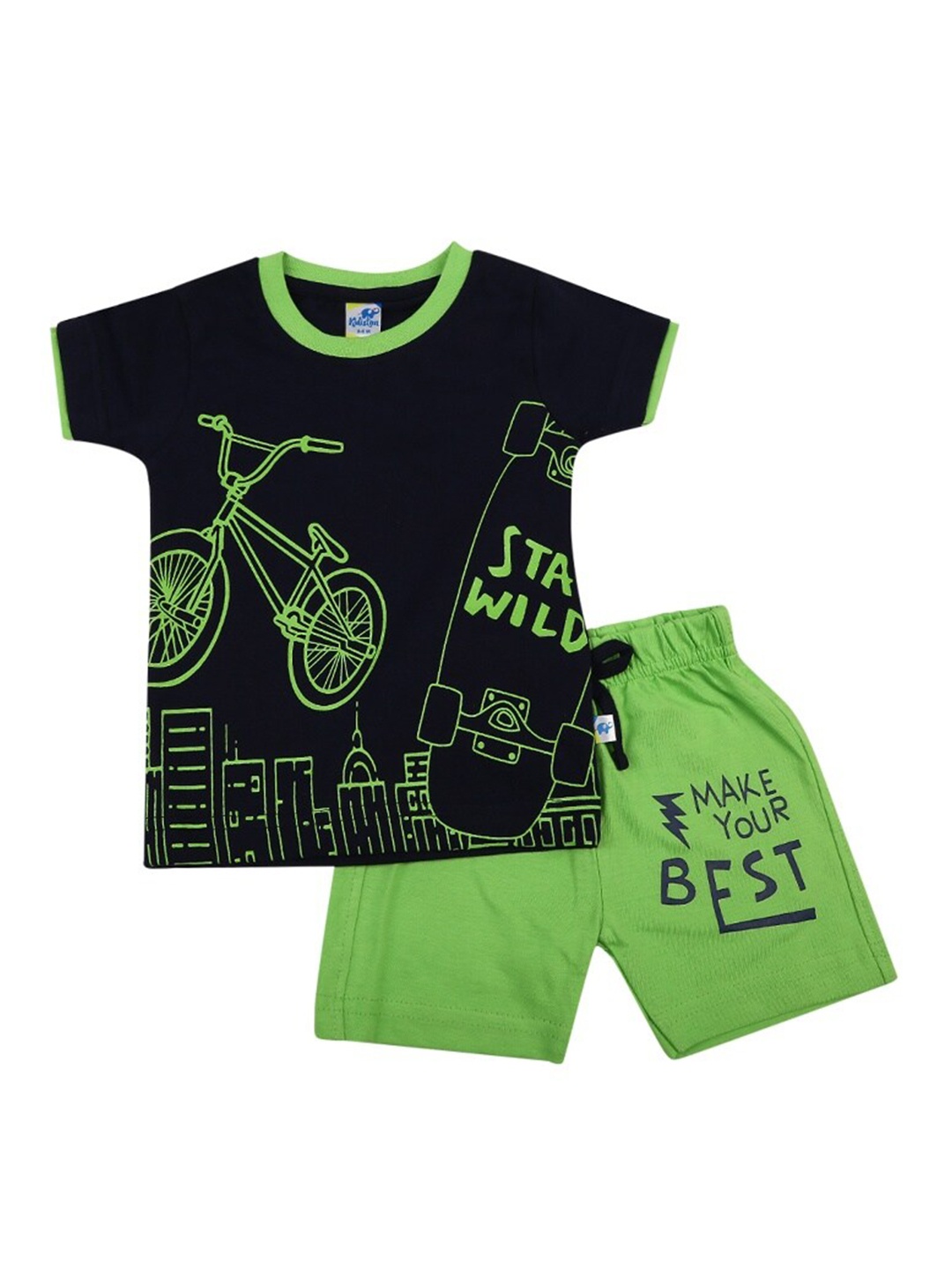 

V-Mart Infants Graphic Printed Pure Cotton T-shirt with Shorts, Black