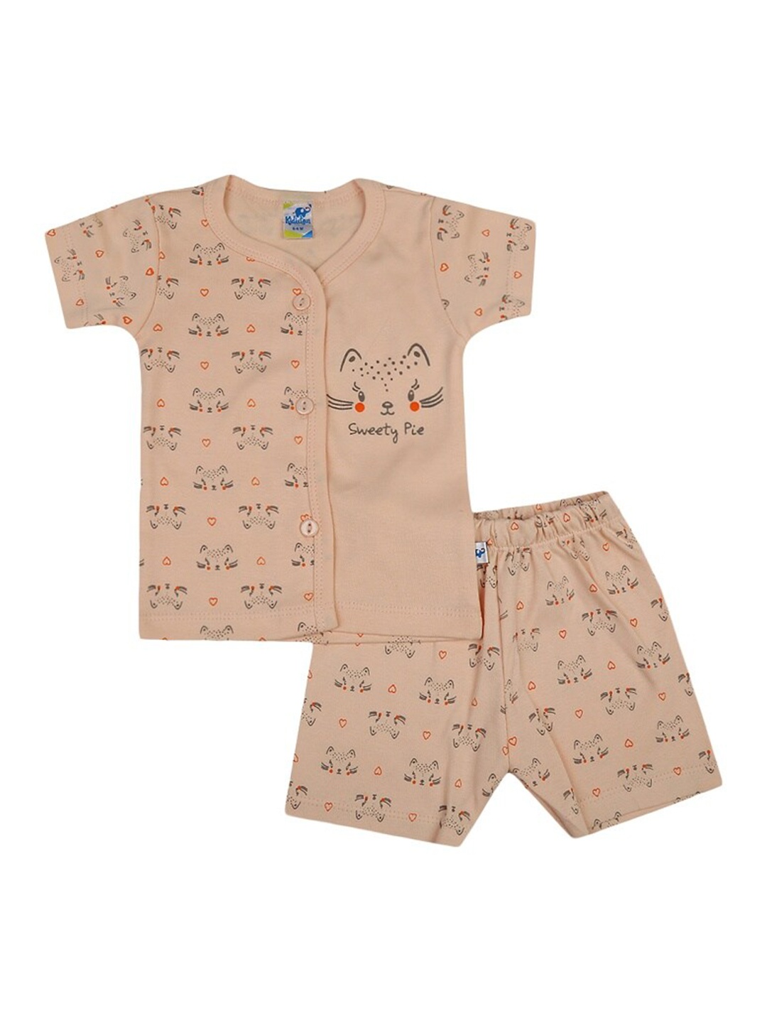 

V-Mart Infants Printed Pure Cotton T-shirt With Trousers, Beige