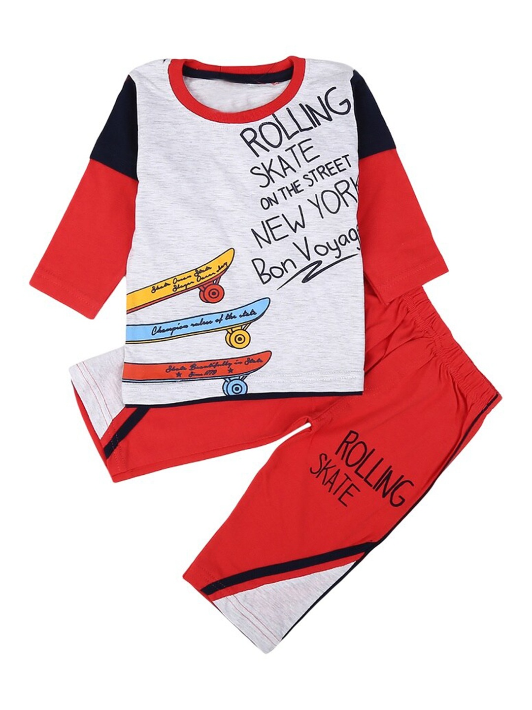 

V-Mart Infants Kids Graphic Printed Pure Cotton T-shirt with Trousers, Red