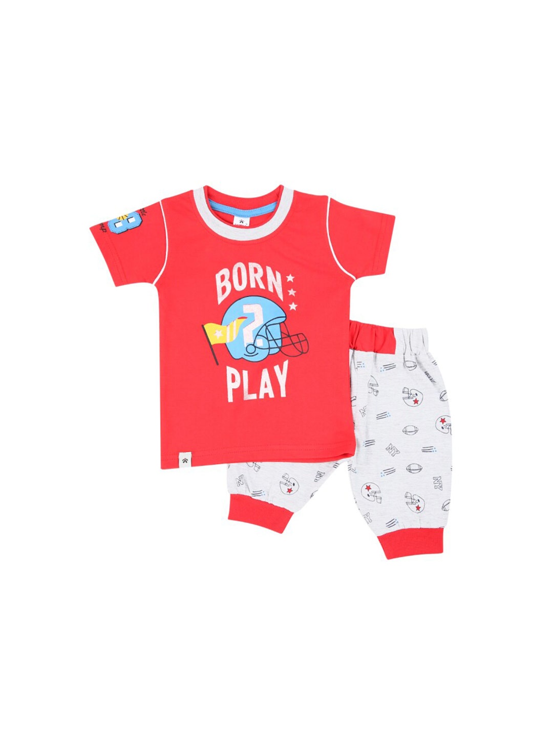 

V-Mart Kids Printed Pure Cotton T-shirt With Trousers, Red