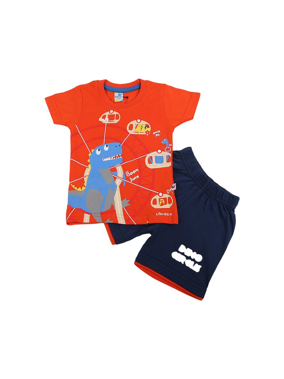 

V-Mart Kids Printed Pure Cotton T-shirt with Shorts, Orange