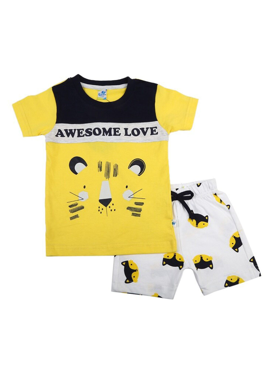 

V-Mart Infants Printed Pure Cotton T-shirt with Shorts, Yellow