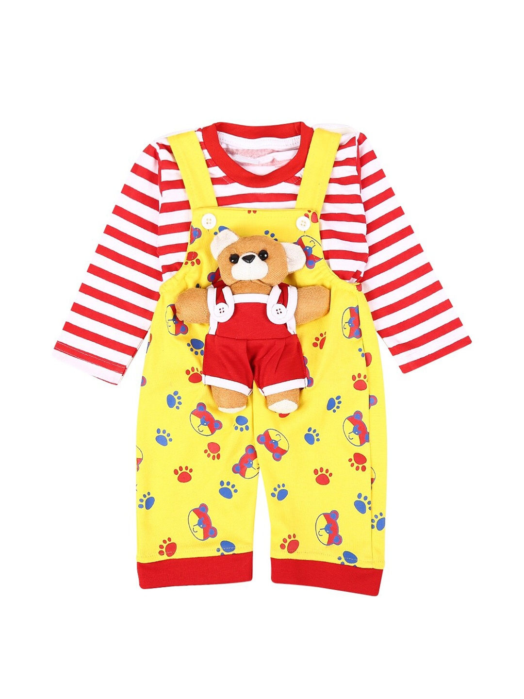 

V-Mart Infant Conversational Printed Pure Cotton Dungaree With T-Shirt, Yellow