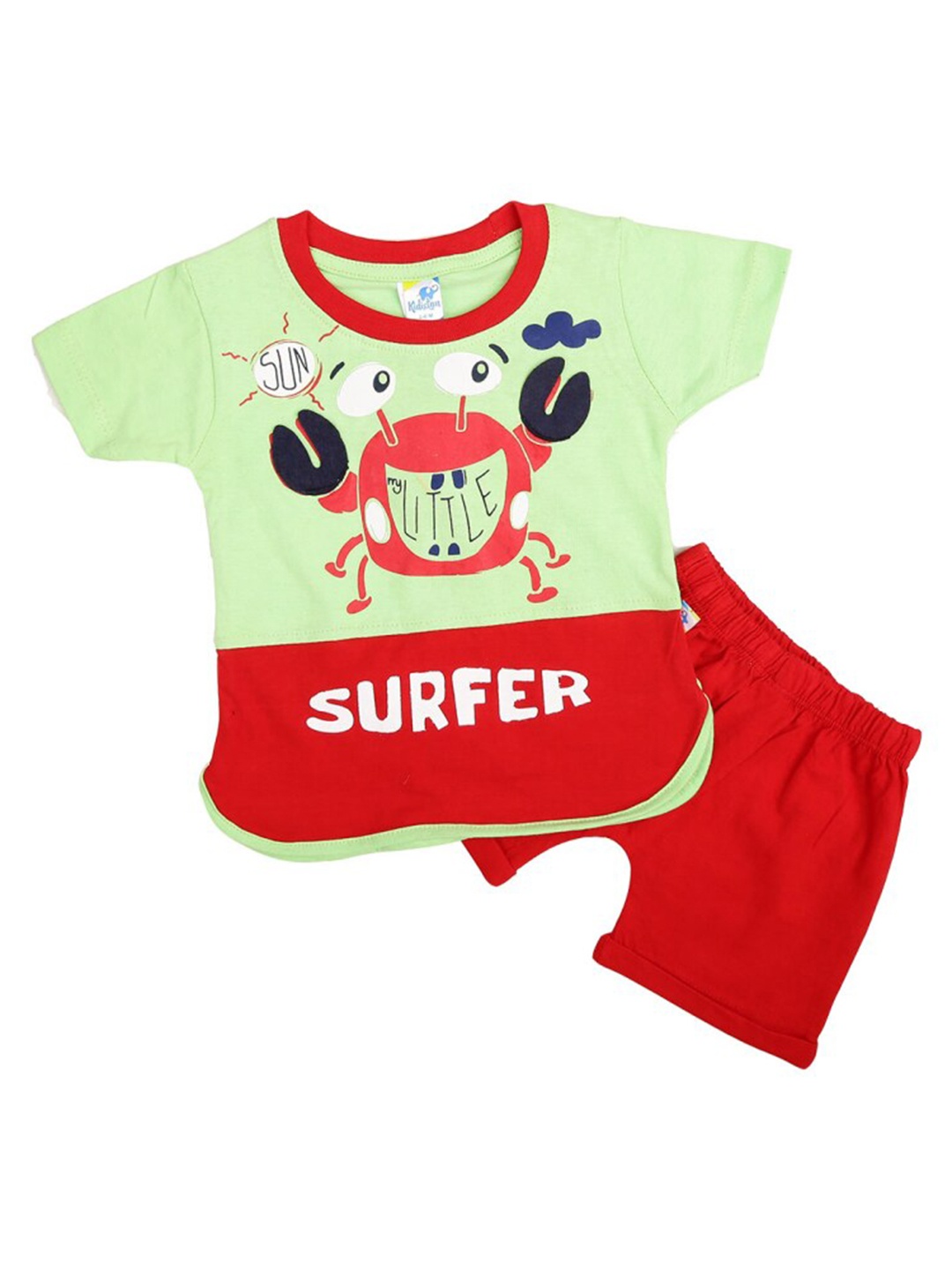 

V-Mart Kids Conversational Printed Pure Cotton T-Shirt with Shorts, Green