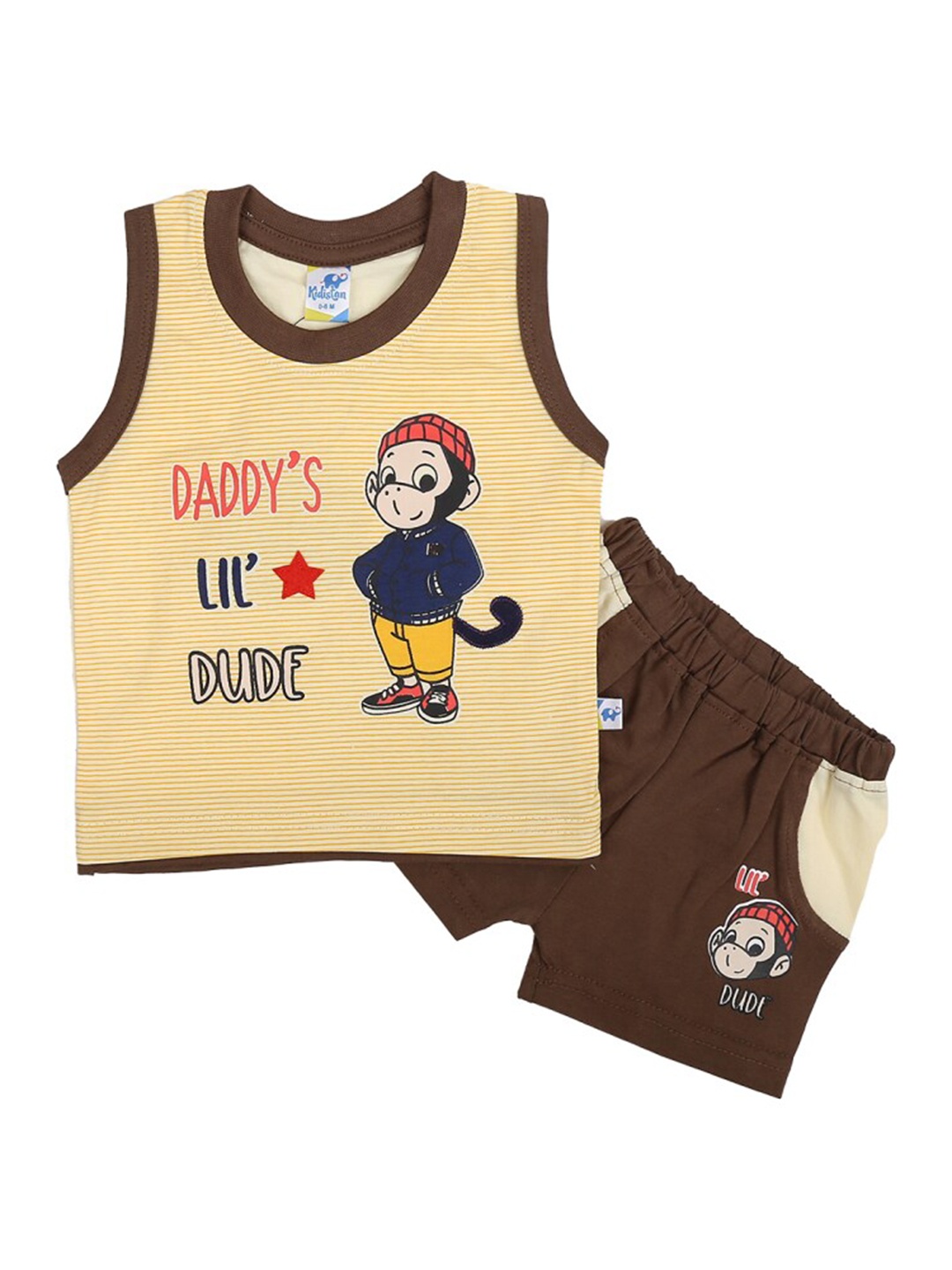 

V-Mart Infants Graphic Printed Round Neck Sleeveless Cotton Clothing Set, Beige