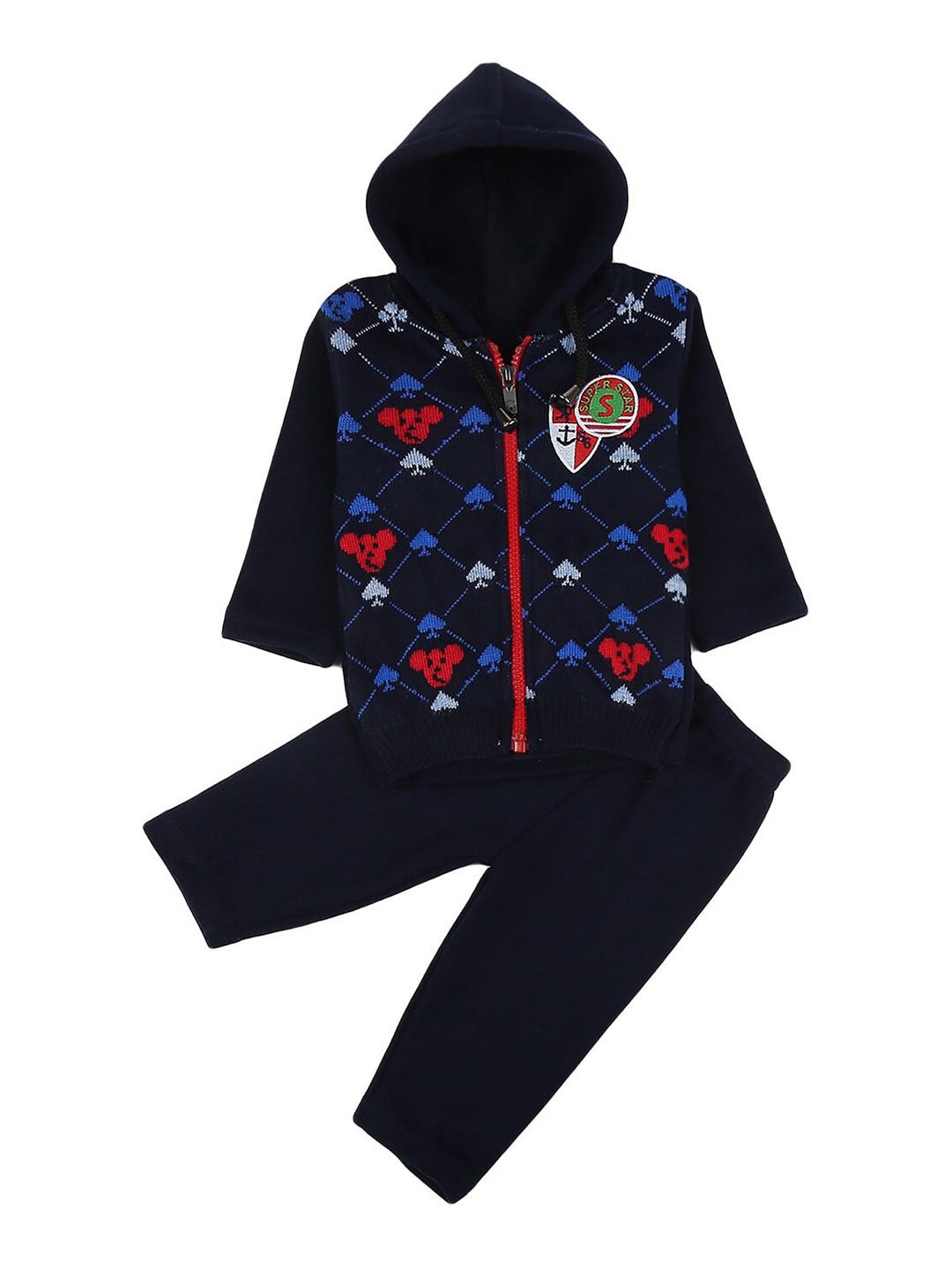 

V-Mart Kids Printed Pure Cotton Coat With Trousers, Navy blue
