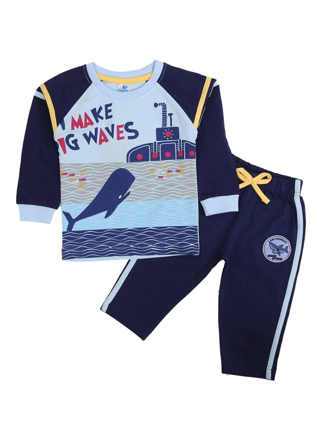 

V-Mart Kids Printed Pure Cotton T-shirt with Trousers, Blue