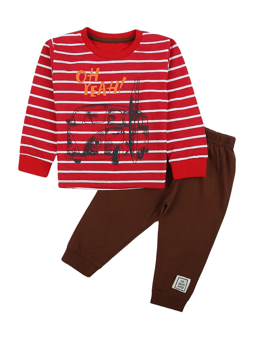 

V-Mart Kids Printed Cotton T-Shirt With Trousers, Brown