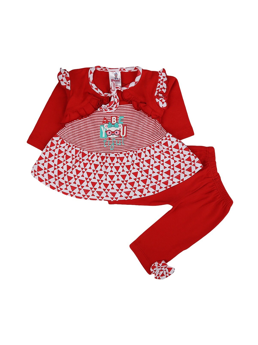 

V-Mart Infants Girls Printed Pure Cotton Top with Trousers, Red