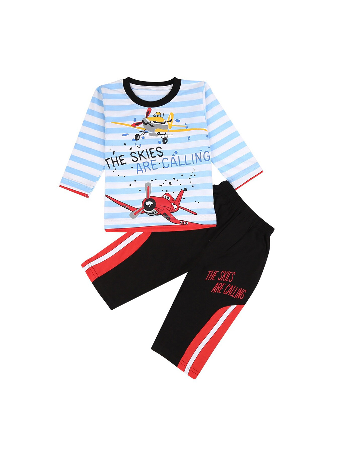 

V-Mart Infants Striped Pure Cotton T-shirt With Trousers, Black