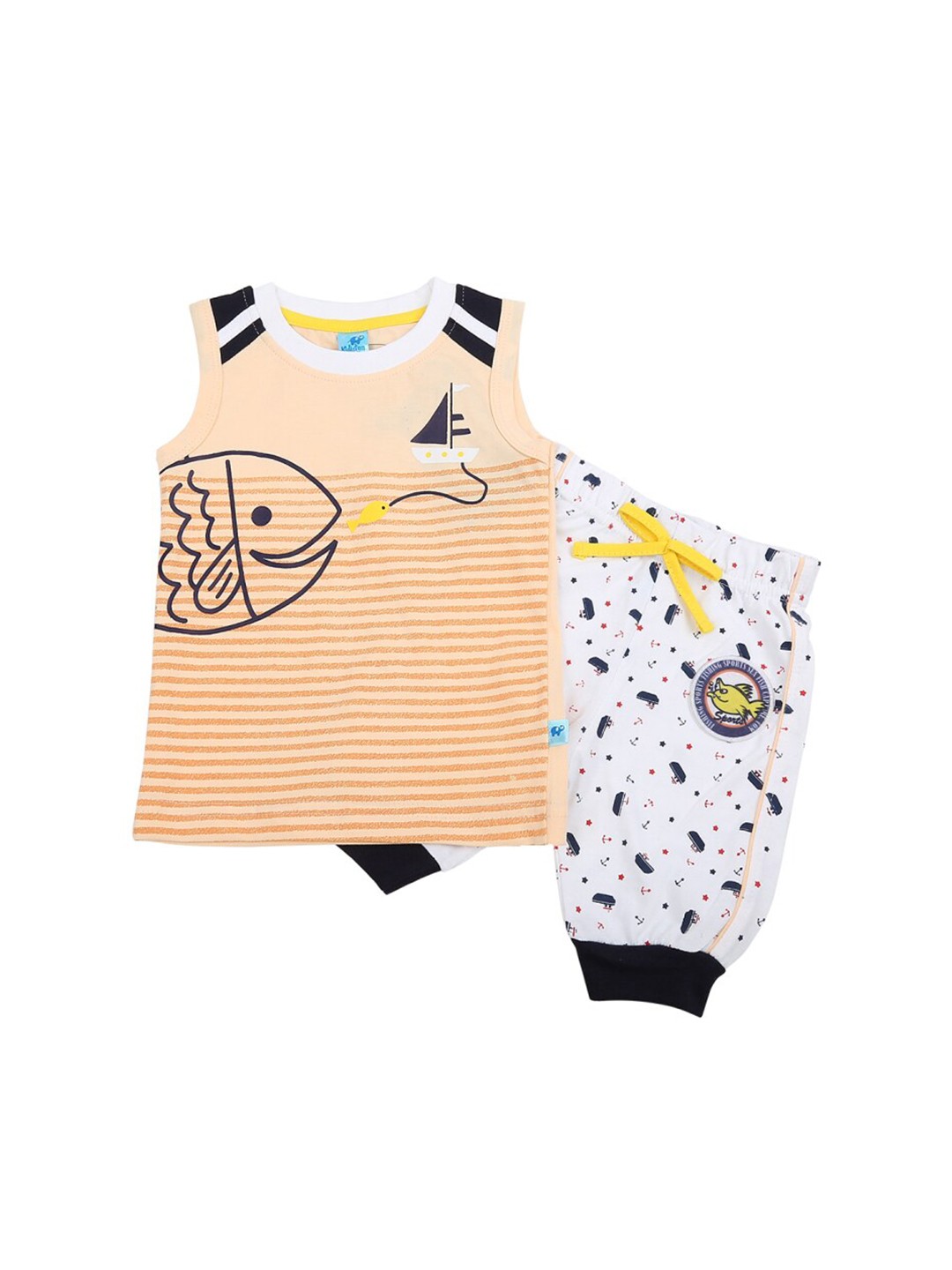 

V-Mart Infant Kids Printed Sleeveless Pure Cotton T-shirt with Trousers, Peach