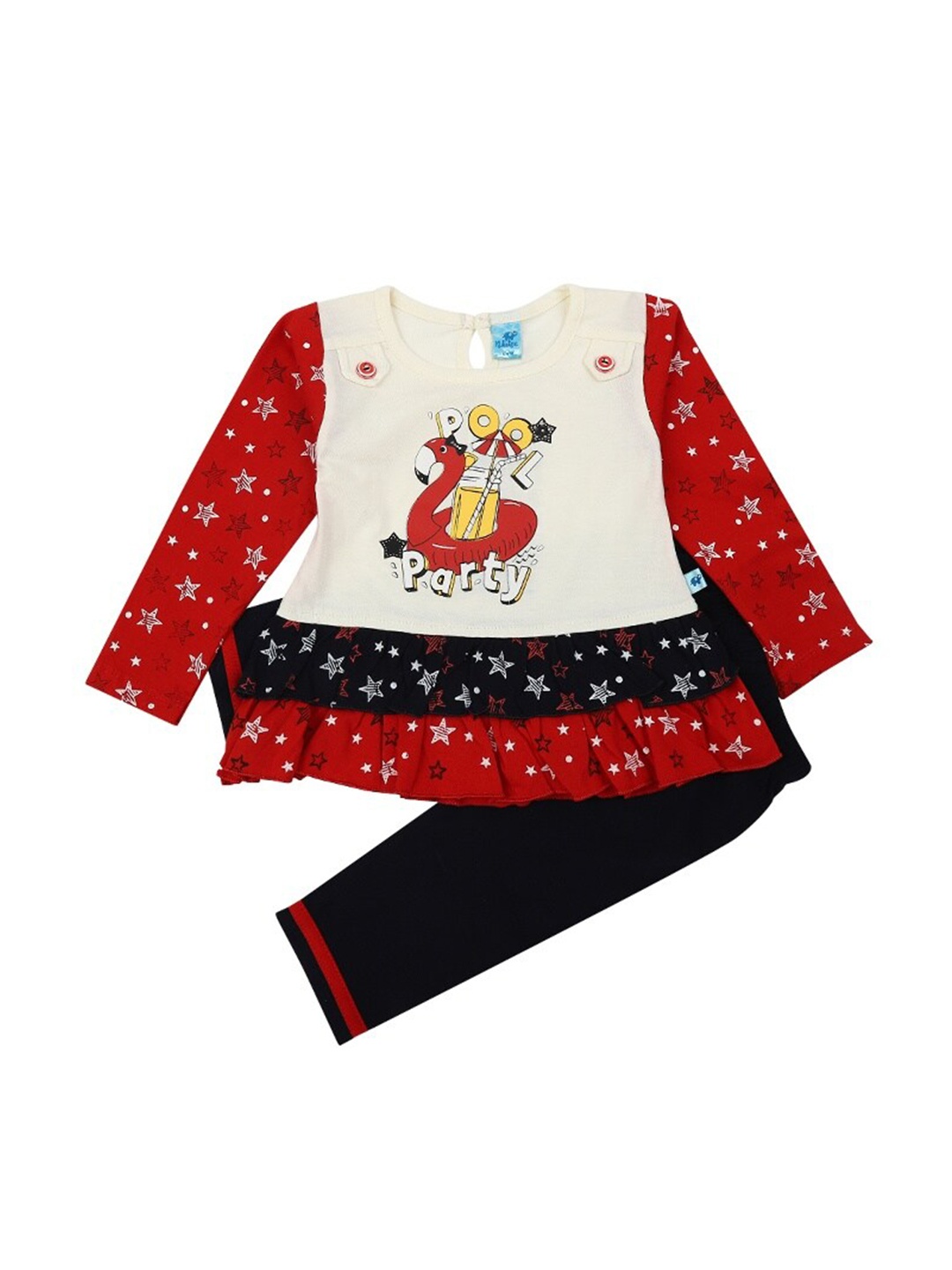 

V-Mart Kids Printed Pure Cotton Top With Trousers, Red