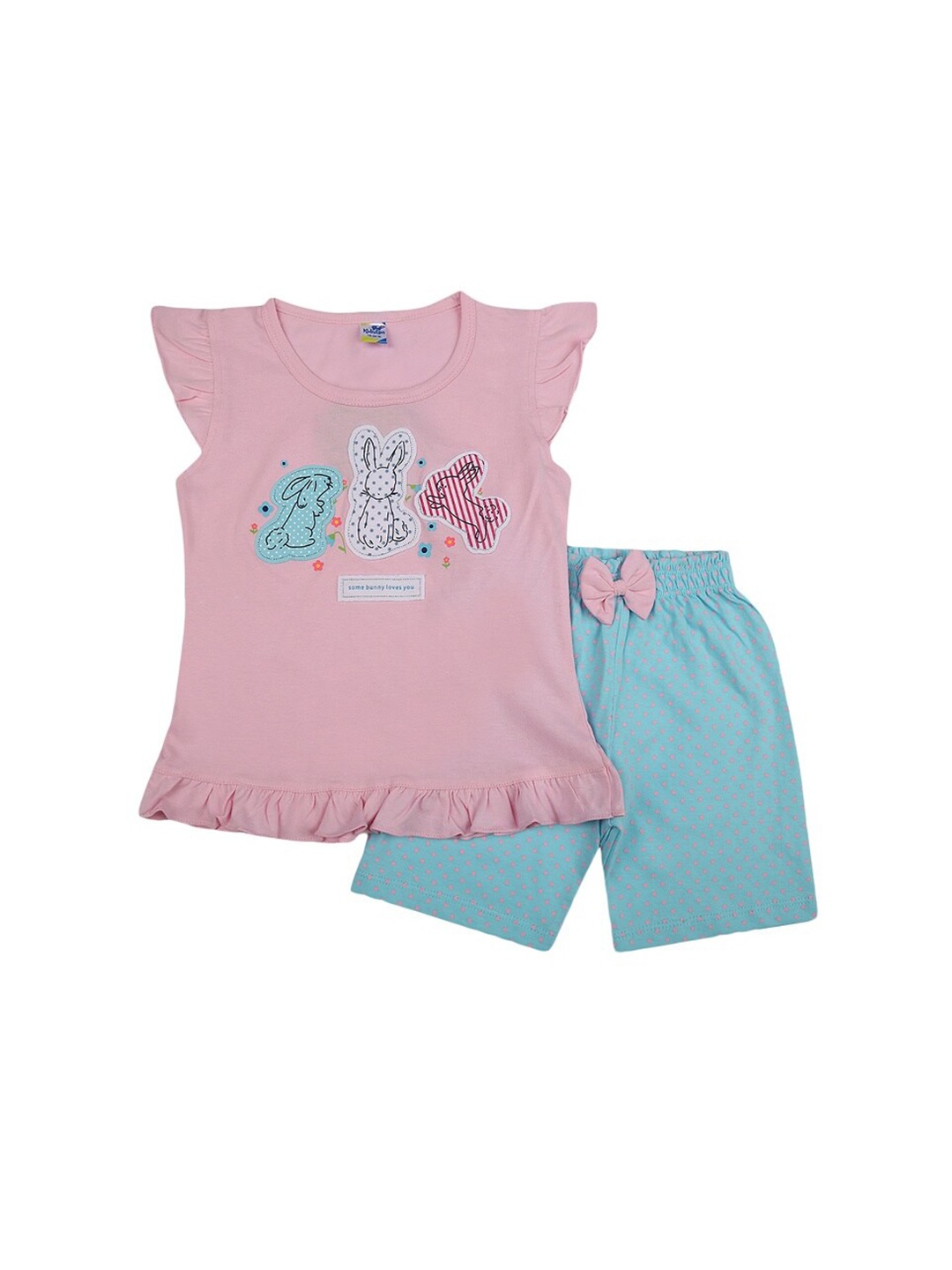 

V-Mart Girls Printed Pure Cotton Top with Shorts, Pink