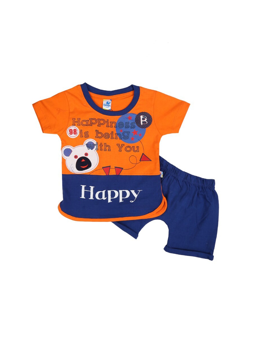 

V-Mart Kids Graphic Printed Pure Cotton T-Shirt with Shorts, Orange