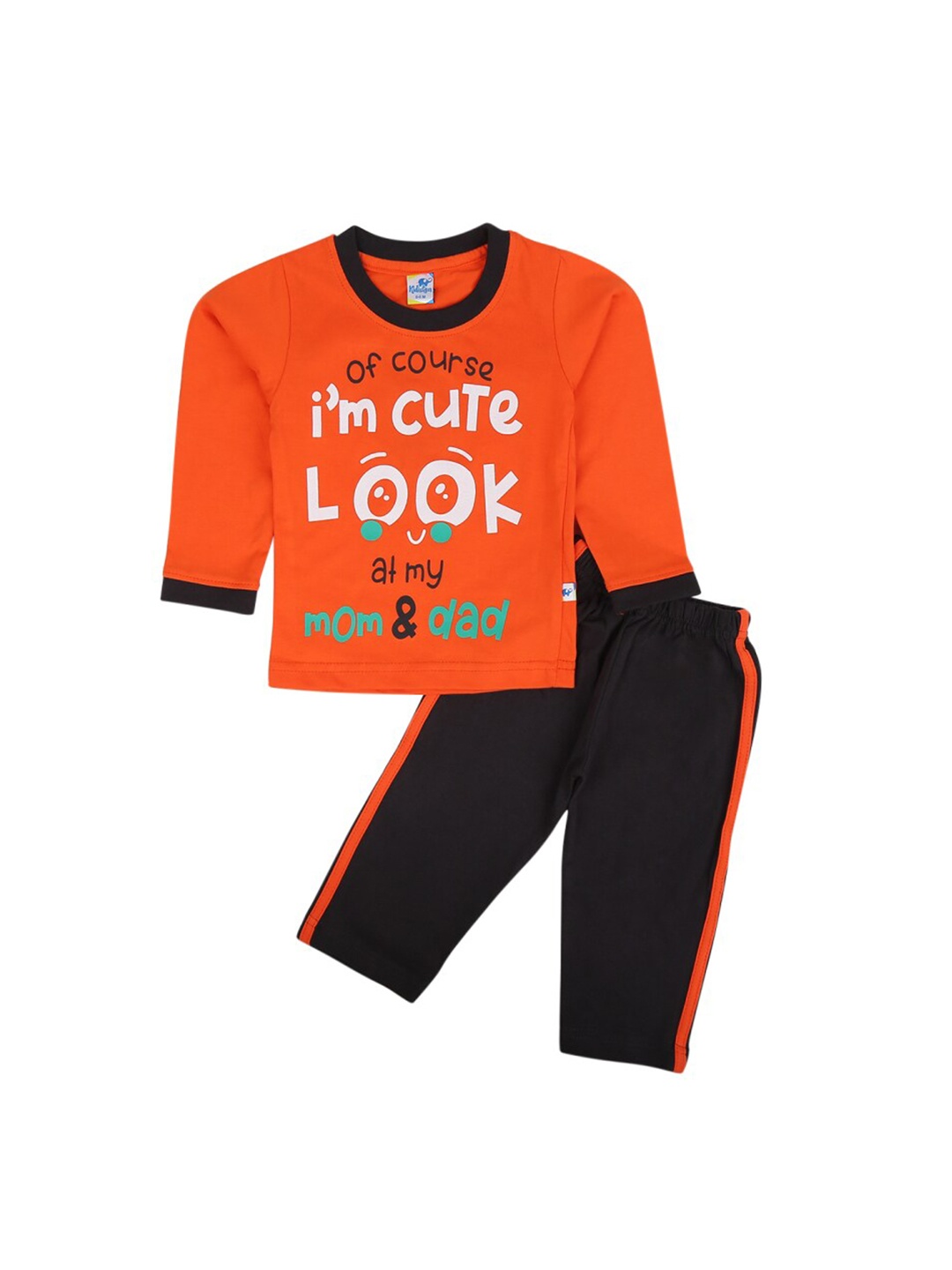 

V-Mart Infants Printed Pure Cotton T-shirt with Trousers, Orange