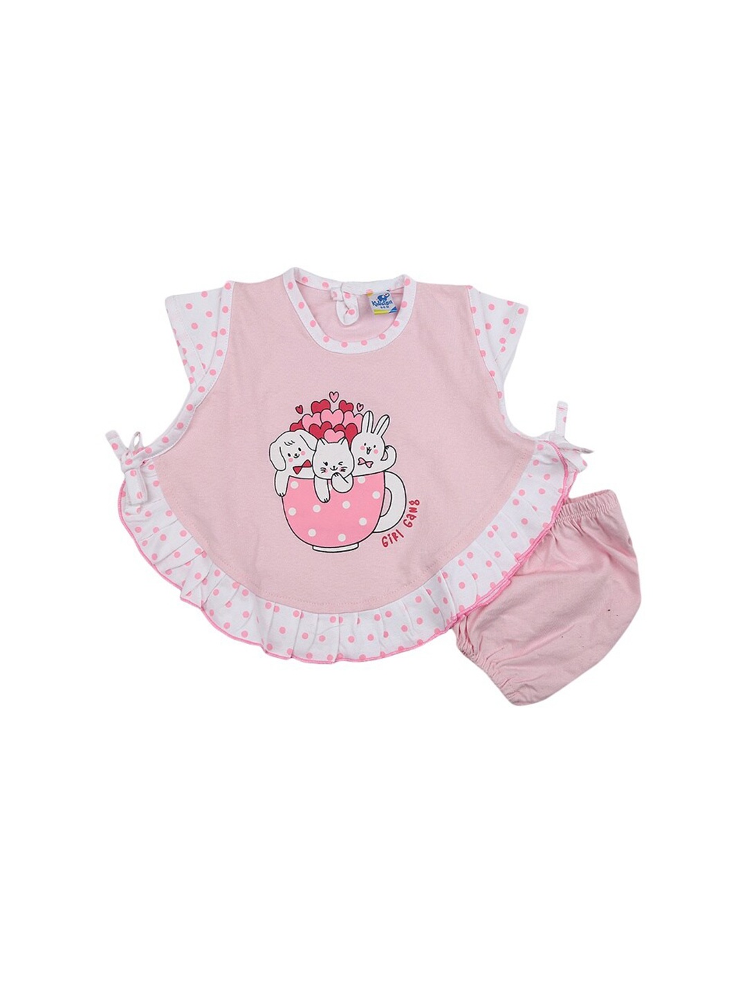 

V-Mart Infants Girls Printed Pure Cotton Top with Shorts, Pink