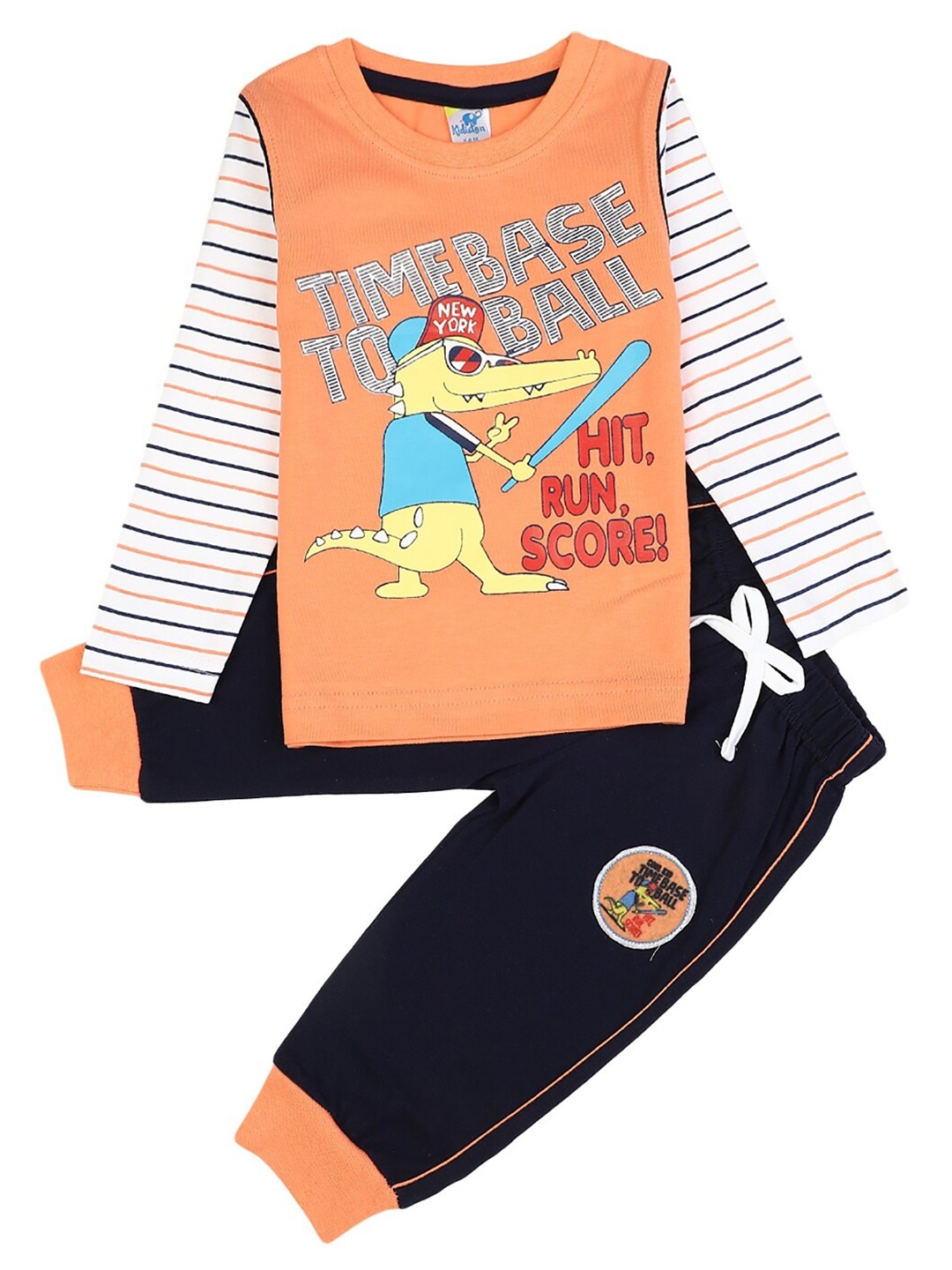 

V-Mart Infant Kids Printed Long Sleeves Pure Cotton T-shirt with Trousers, Peach