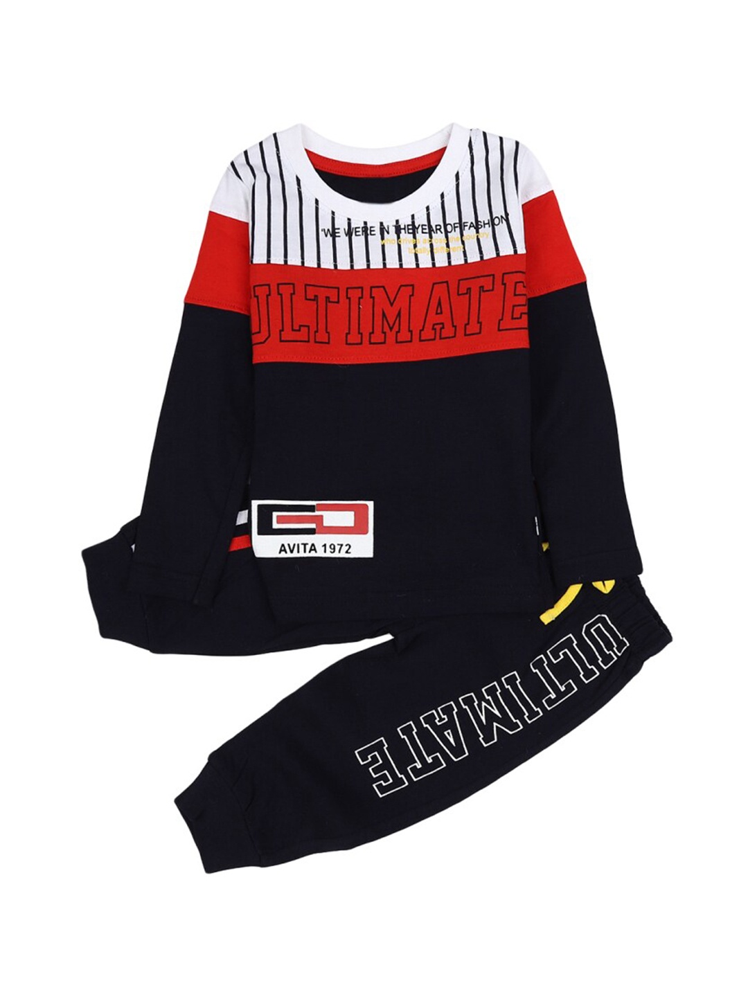 

V-Mart Infant Kids Printed Pure Cotton T-shirt With Trousers, Navy blue