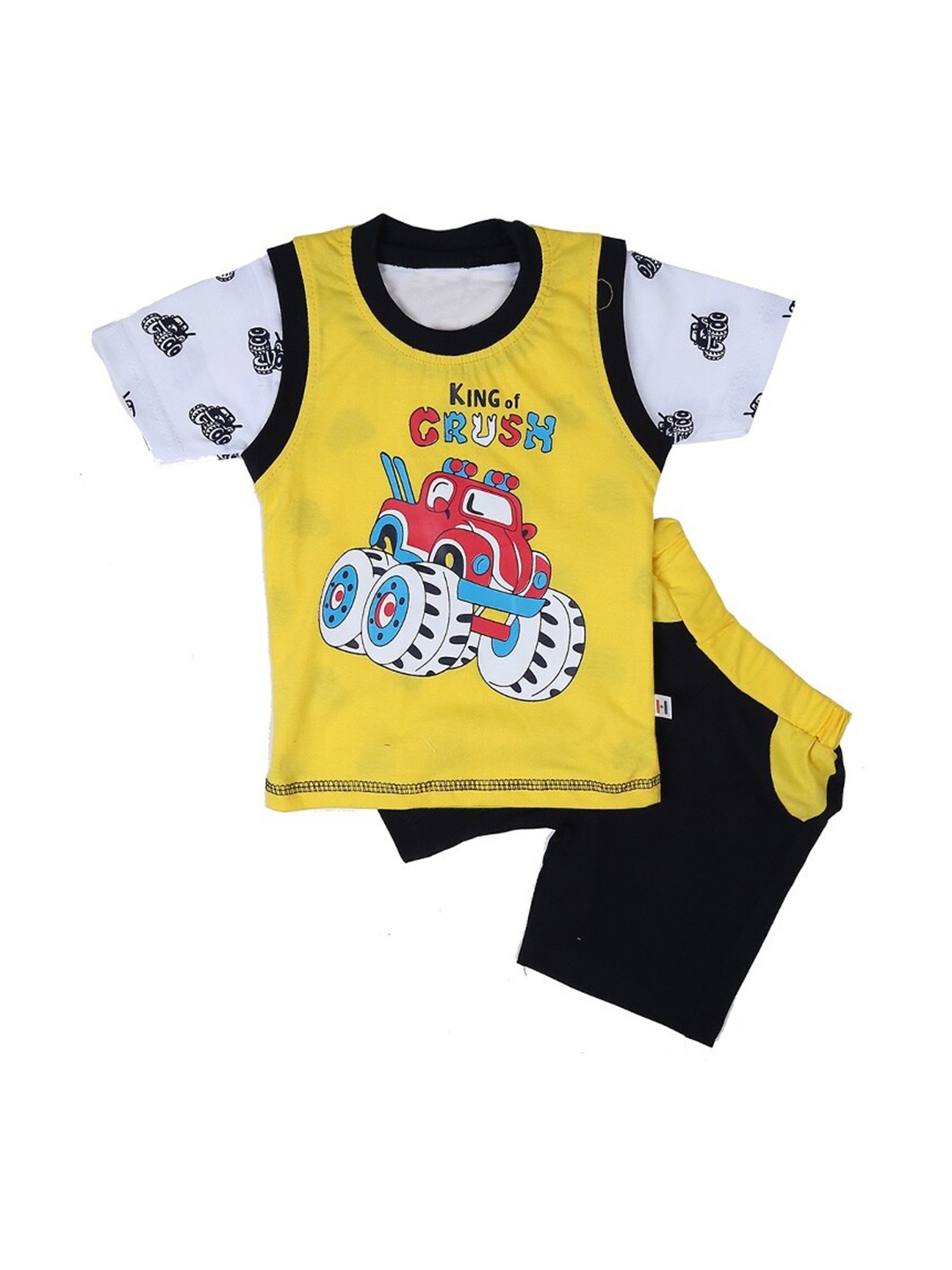

V-Mart Infants Printed Pure Cotton T-shirt with Shorts, Yellow