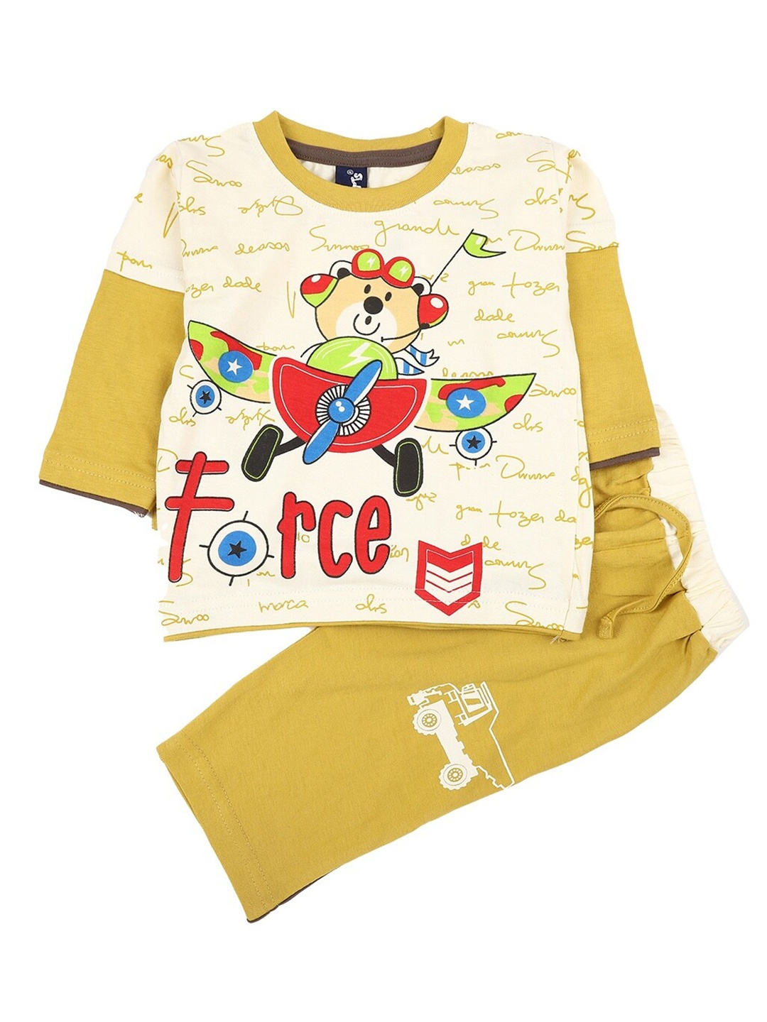 

V-Mart Infants Printed Pure Cotton T-shirt With Trousers, Yellow