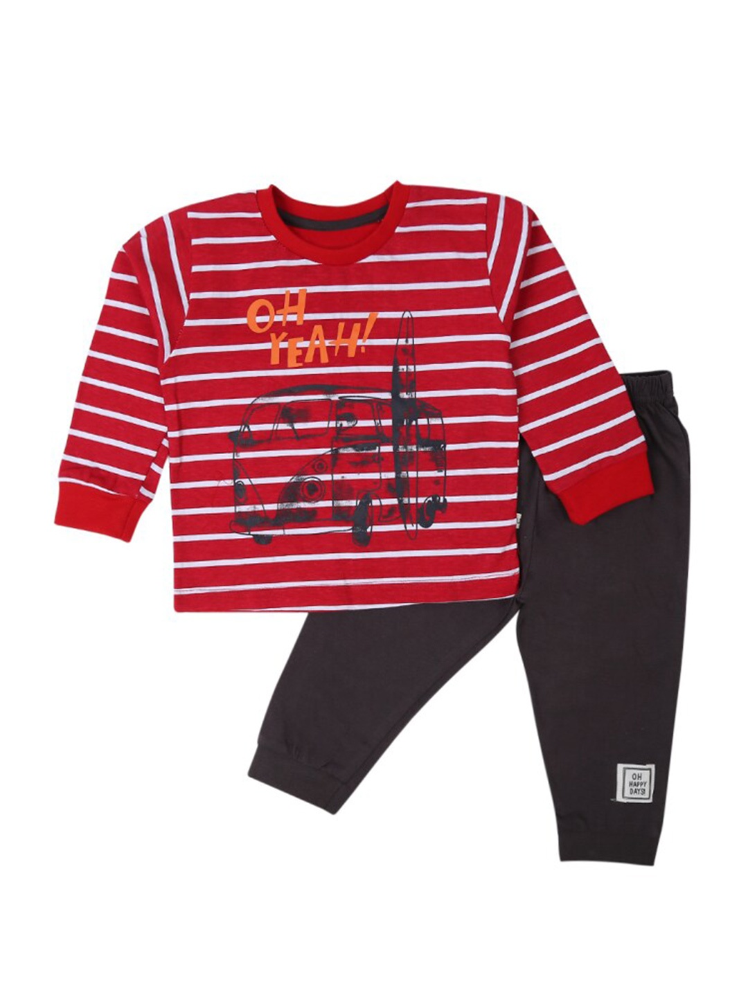 

V-Mart Infant Kids Striped Long Sleeves Pure Cotton T-shirt with Trousers, Grey