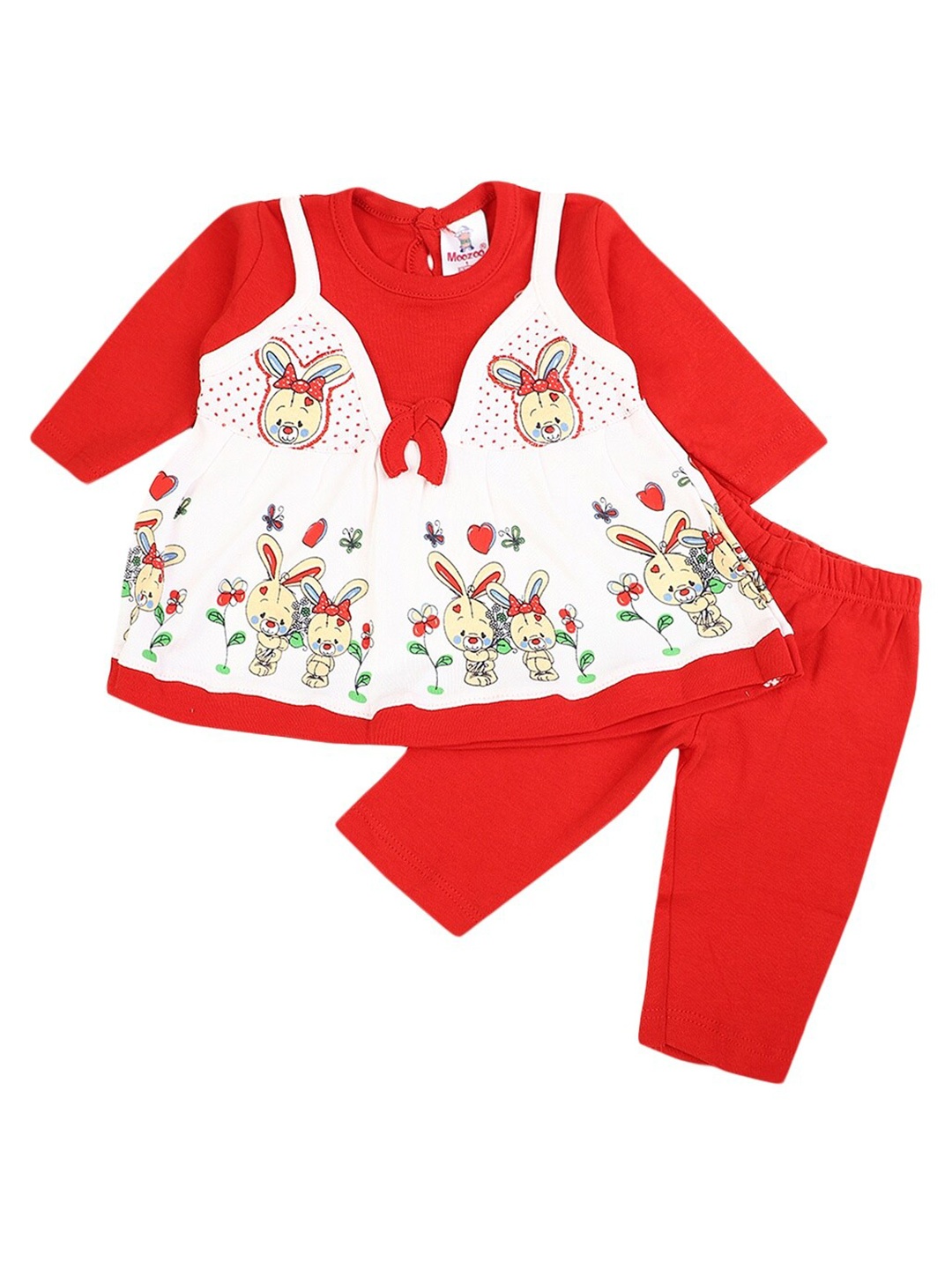 

V-Mart Infant Girls Conversational Printed Pure Cotton Top With Trousers, Red