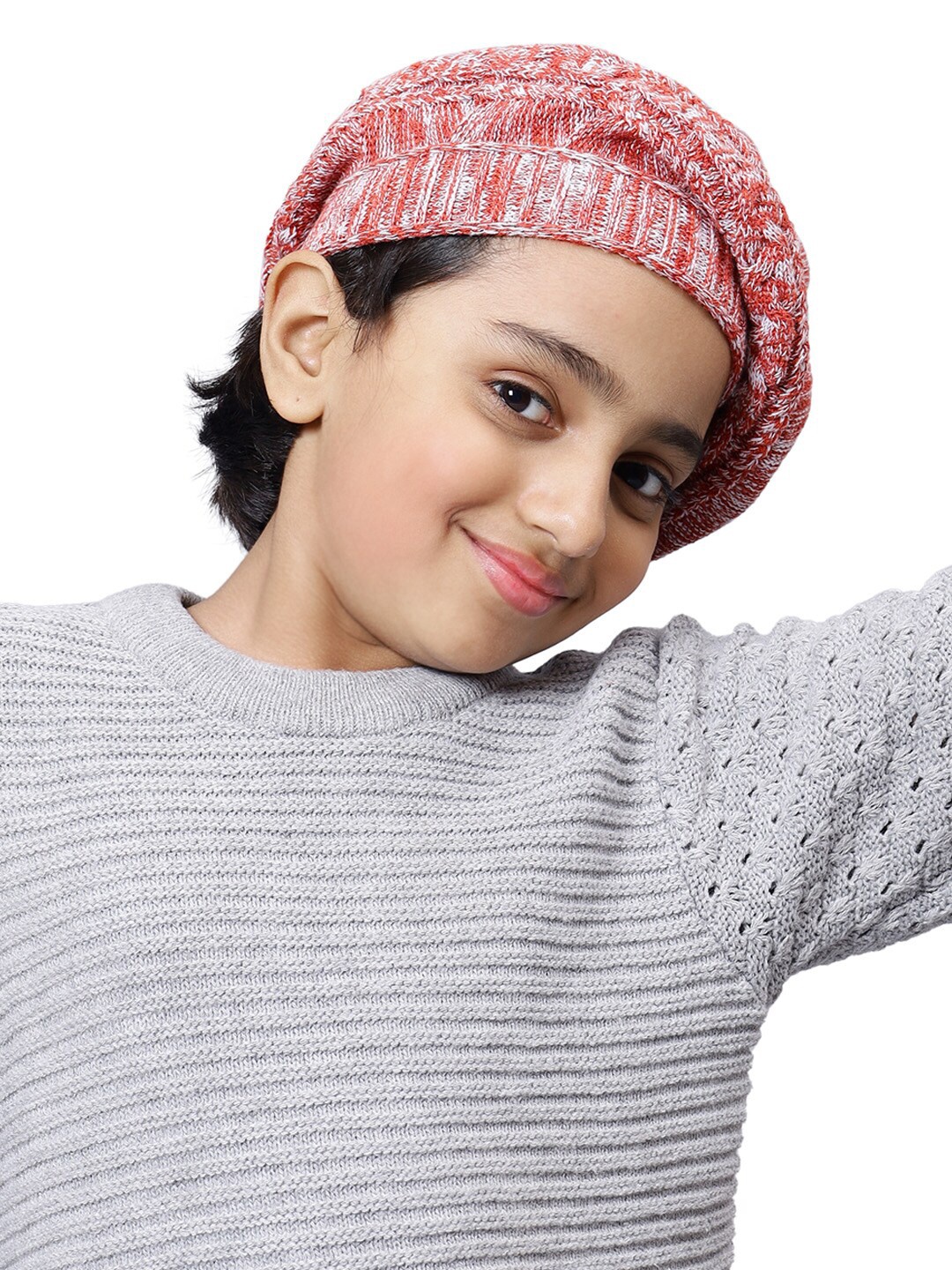 

Bharatasya Girls Self Design Cotton Knitted Afghani Slouch Beanie, Brown