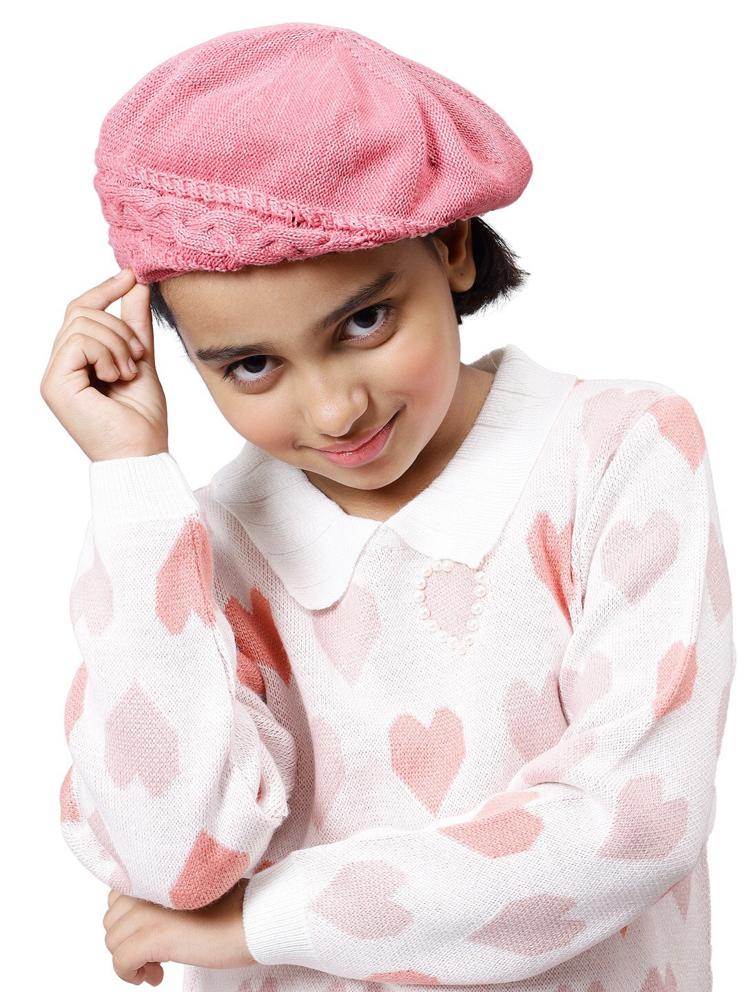 

Bharatasya Girls Knitted Seamless Cotton Afghani Slouch Hat, Pink