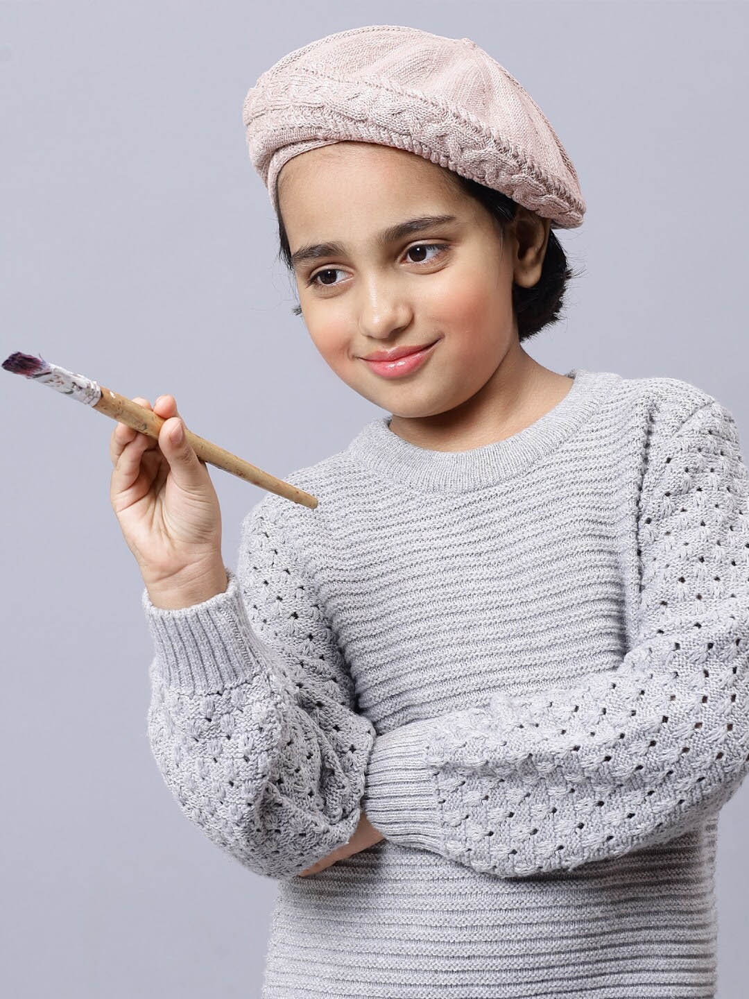 

Bharatasya Girls Self Design Cotton Beanie, Beige