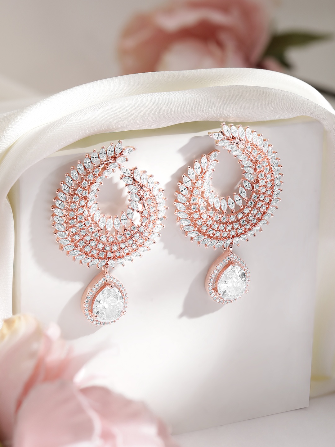 

Rubans Rose Gold-Plated Geometric Jhumkas