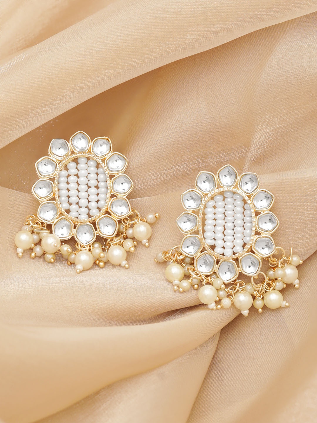 

Rubans 18K Gold Plated Kundan Studded & Pearl Beaded Handcrafted Stud Earrings