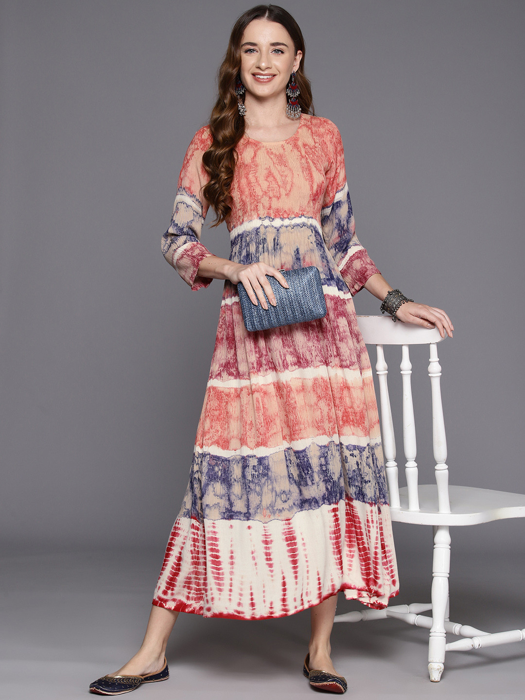 

Indo Era Tie & Dye Dyed Smocked Tiered A-Line Midi Dress, Multi