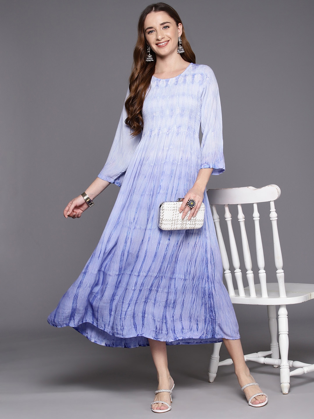 

Indo Era Tie and Dyed A-Line Midi Dress, Blue