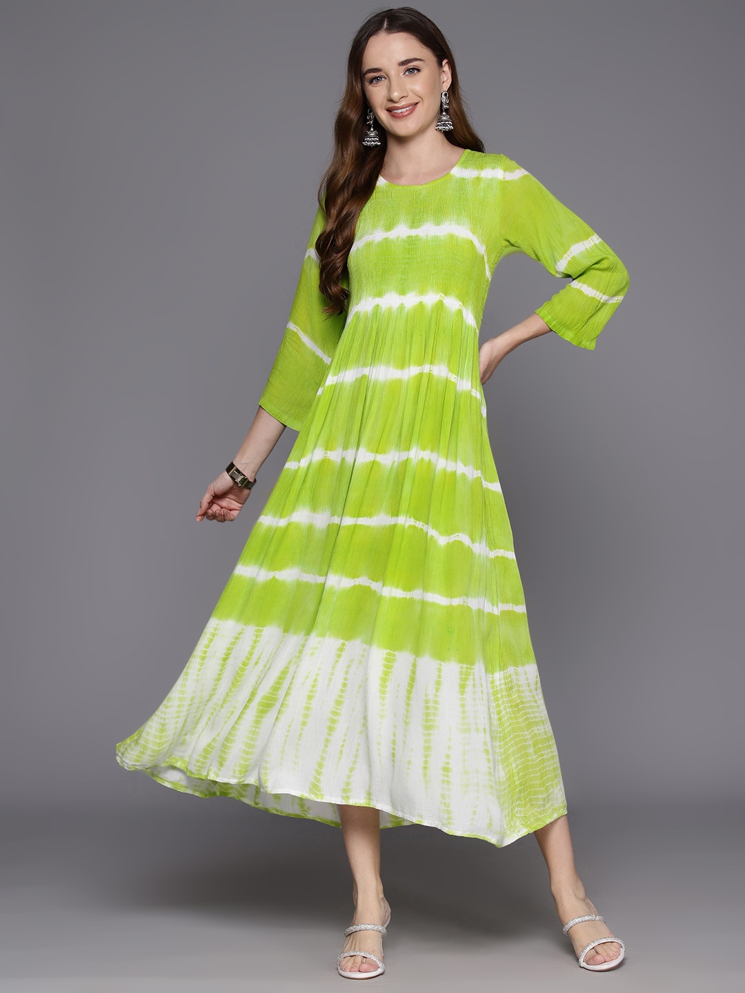 

Indo Era Tie and Dyed A-Line Midi Dress, Lime green