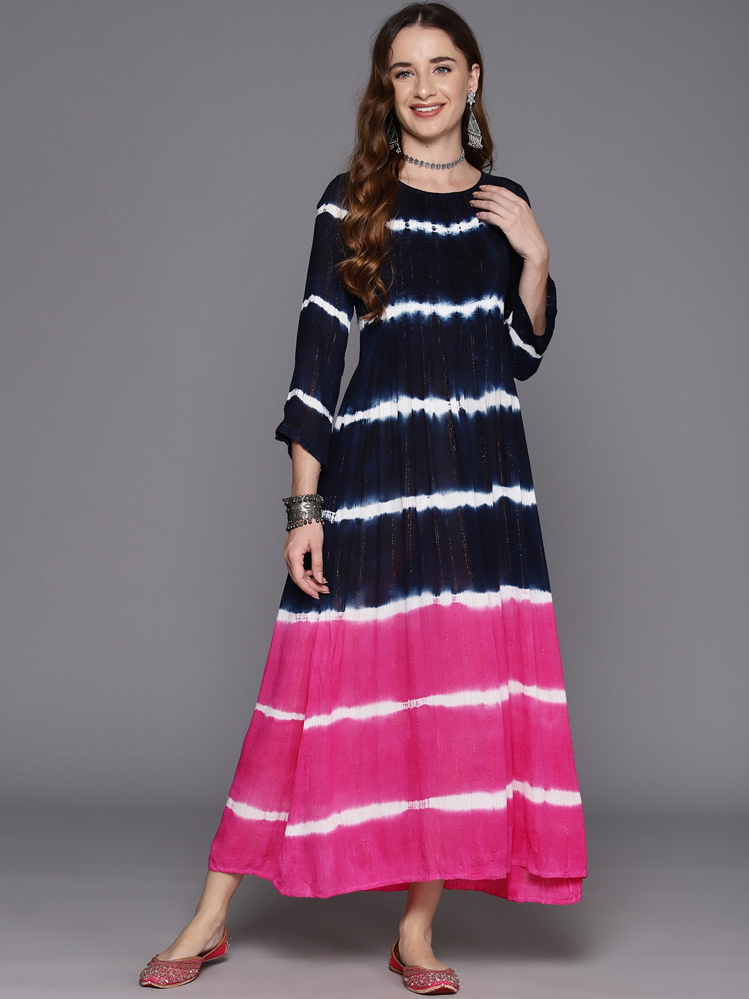 

Indo Era Colourblocked A-Line Maxi Dress, Navy blue