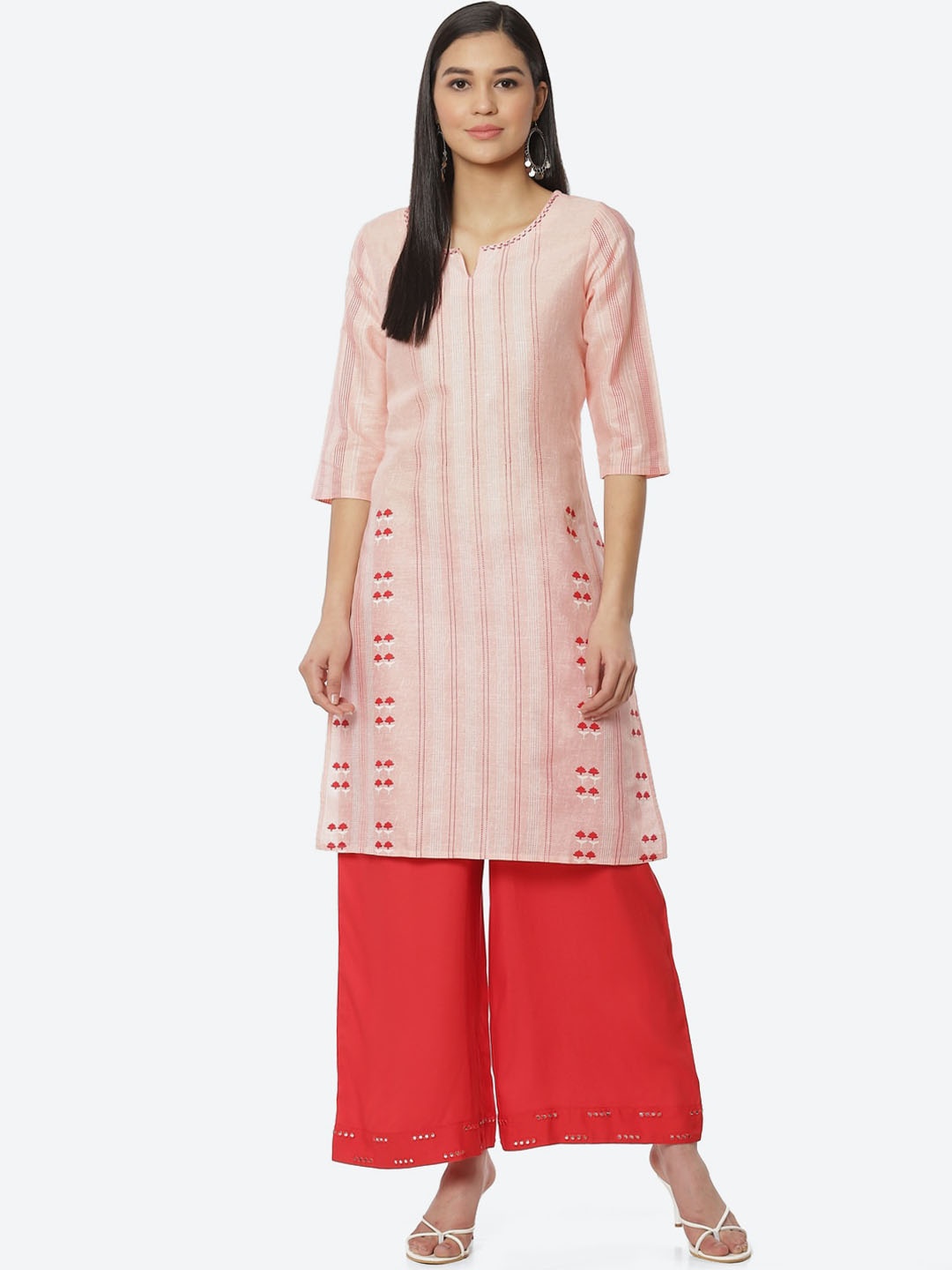 

2Bme Striped Round Neck Regular Kurta, Pink