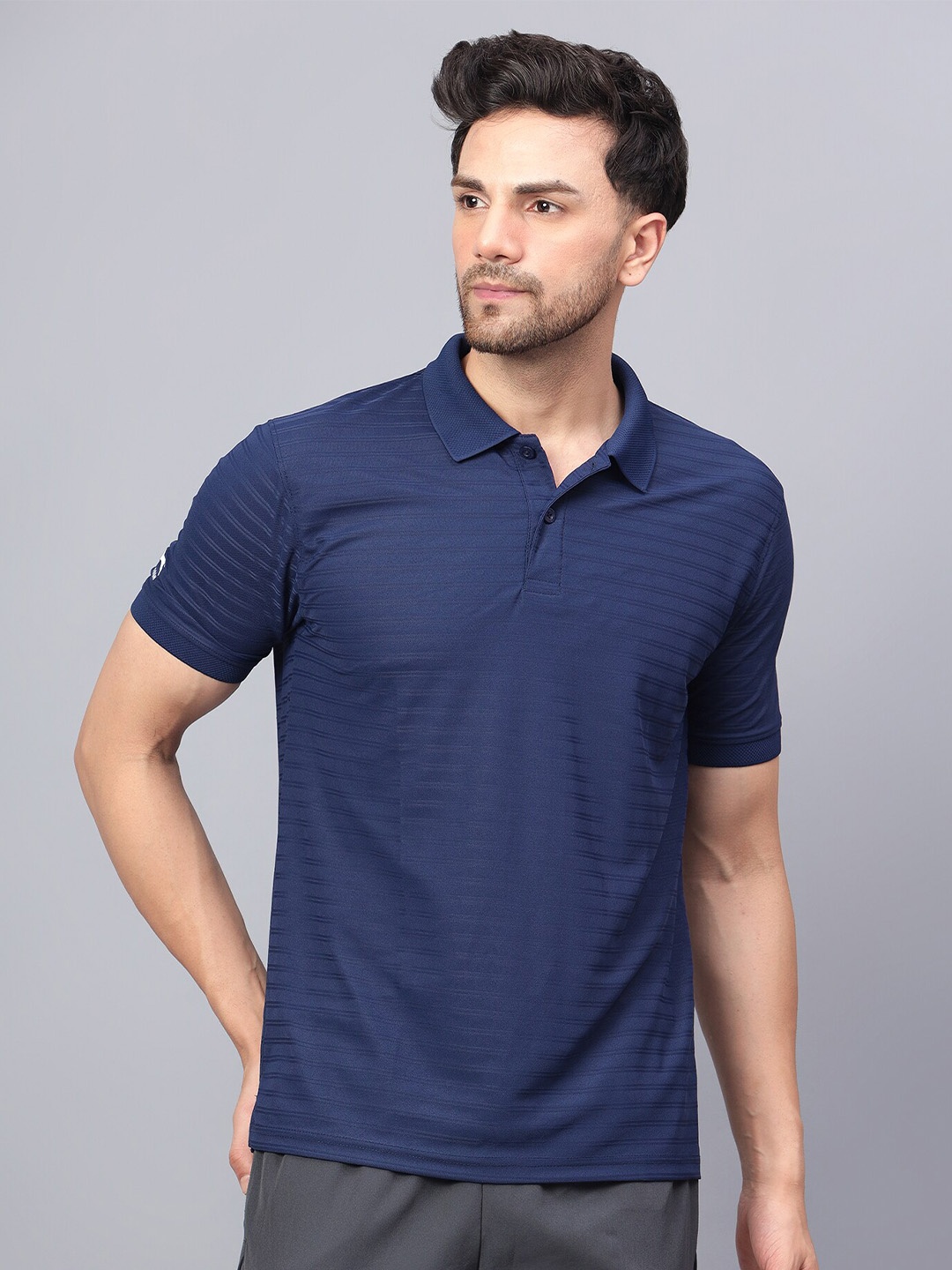 

Shiv Naresh Striped Rapid-Dry Polo Collar Sports T-shirt, Navy blue