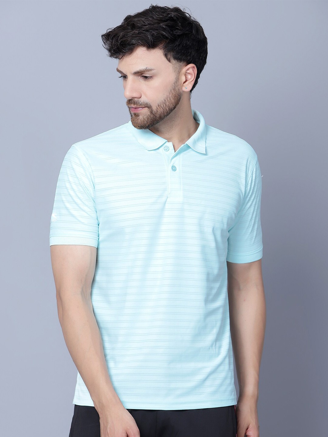 

Shiv Naresh Striped Rapid-Dry Polo Collar Sports T-shirt, Sea green