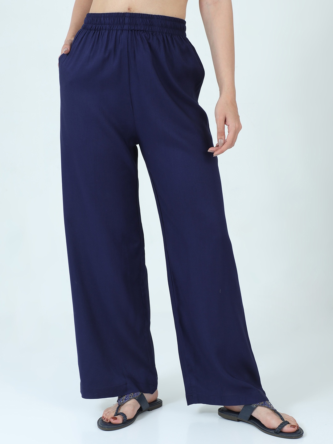 

Bottums Women Wide Leg Palazzos, Navy blue