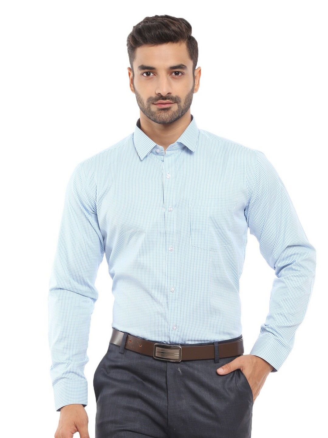 

V-Mart Gingham Checks Opaque Cotton Formal Shirt, Blue