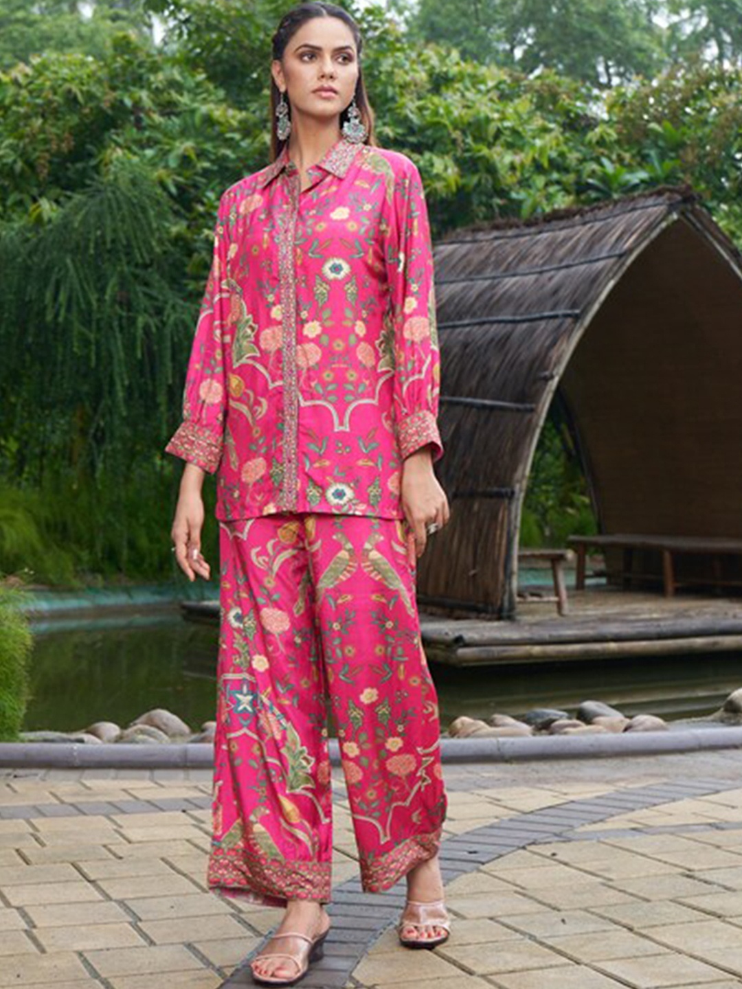 

Amchoor Floral Printed Shirt & Trousers, Pink