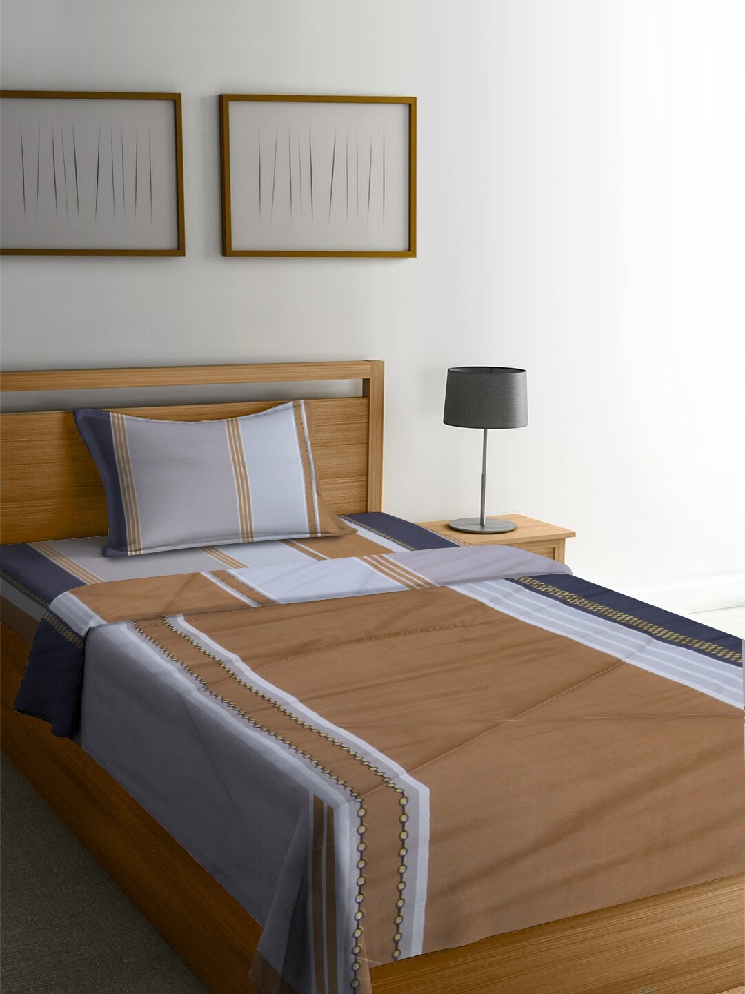 

homewards Brown & Grey Striped AC Room 150 GSM Single Bed Comforter