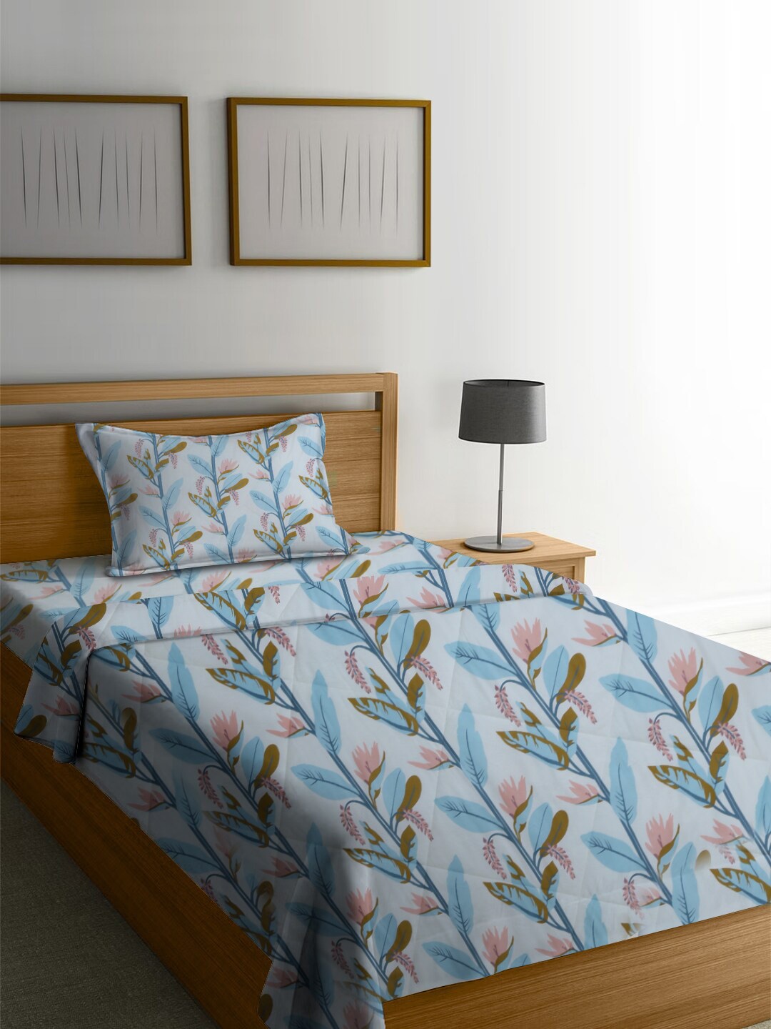 homewards Blue & Pink Floral AC Room 150 GSM Cotton Single Bed Comforter