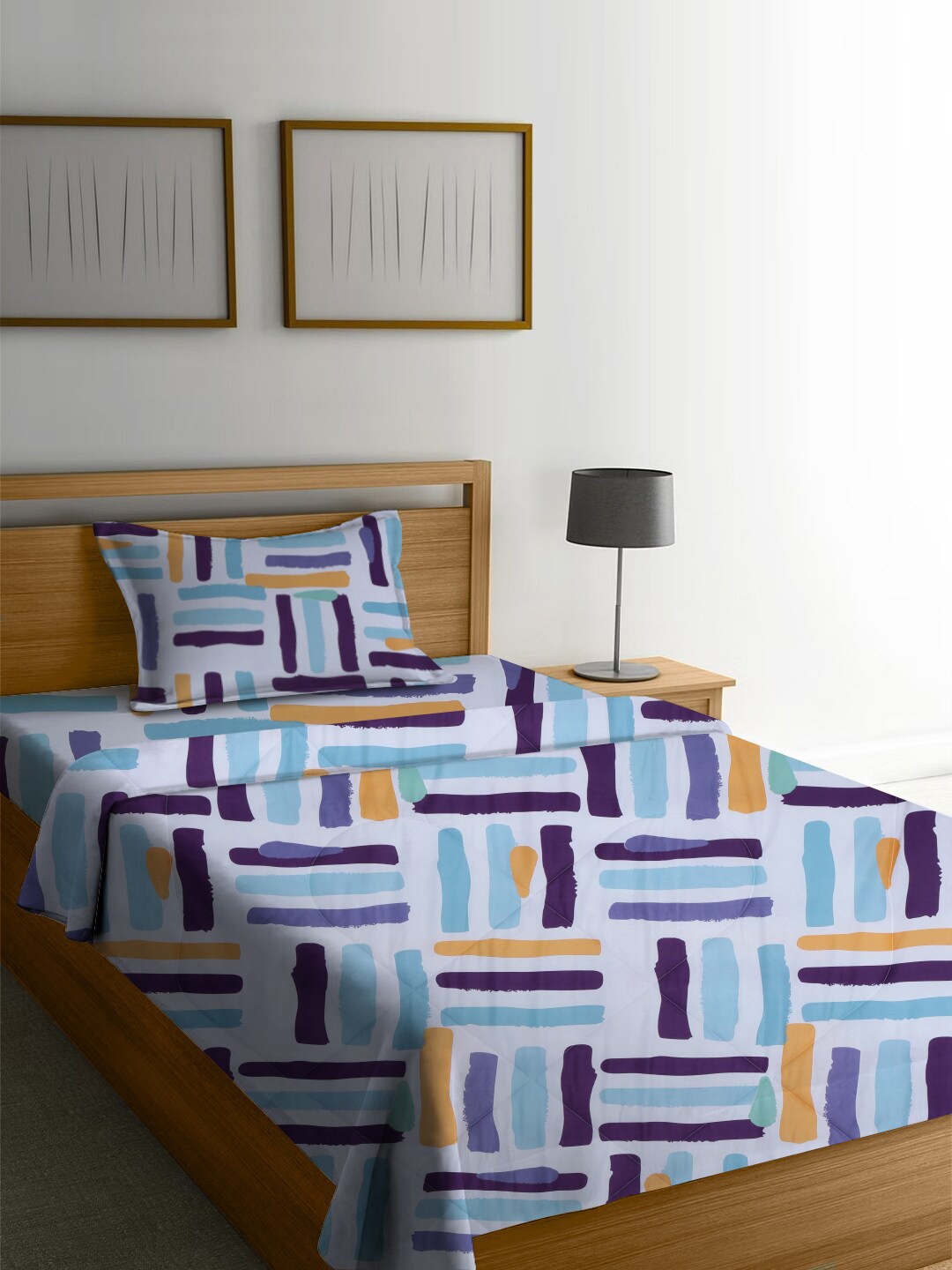 

homewards White & Blue AC Room 150 GSM Single Bed Comforter