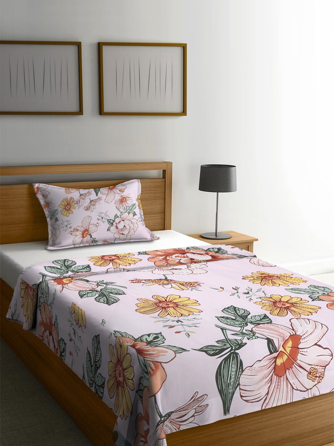 

homewards Pink & Green Floral AC Room 150 GSM Single Bed Comforter