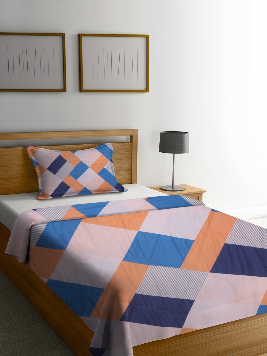 

homewards Orange & Blue Geometric AC Room 150 GSM Single Bed Comforter