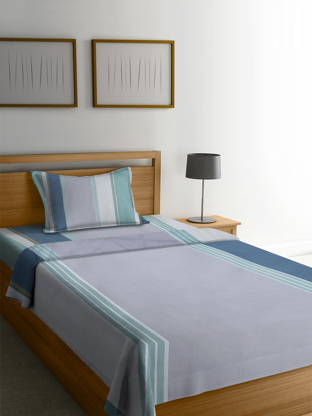 

homewards Green & Grey Striped AC Room 150 GSM Single Bed Comforter