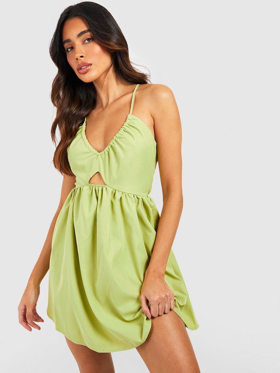 

Boohoo Cut-Out Detail Fit & Flare Mini Dress, Green