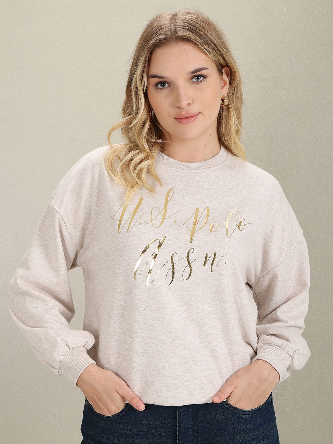 

U.S. Polo Assn. Women Typography Printed Sweatshirt, Taupe